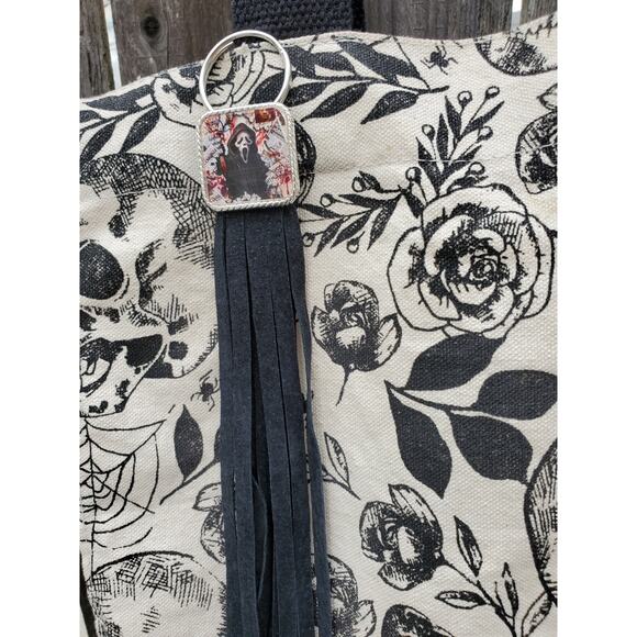 Handmade Halloween horror Leather Fringe purse bag charm keychain spooky vibes - Picture 3 of 4